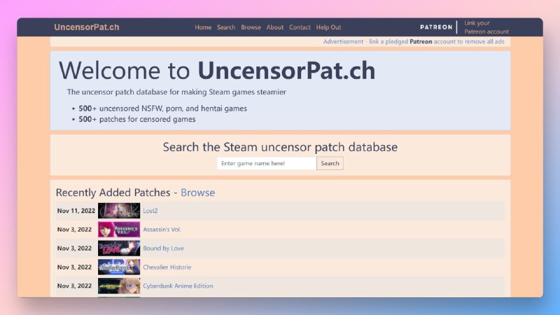 #反和谐 #补丁 #SteamUncensorPat.ch一个收录各种被 Steam 审查后的反和谐补丁 (uncensor patches) 的网站