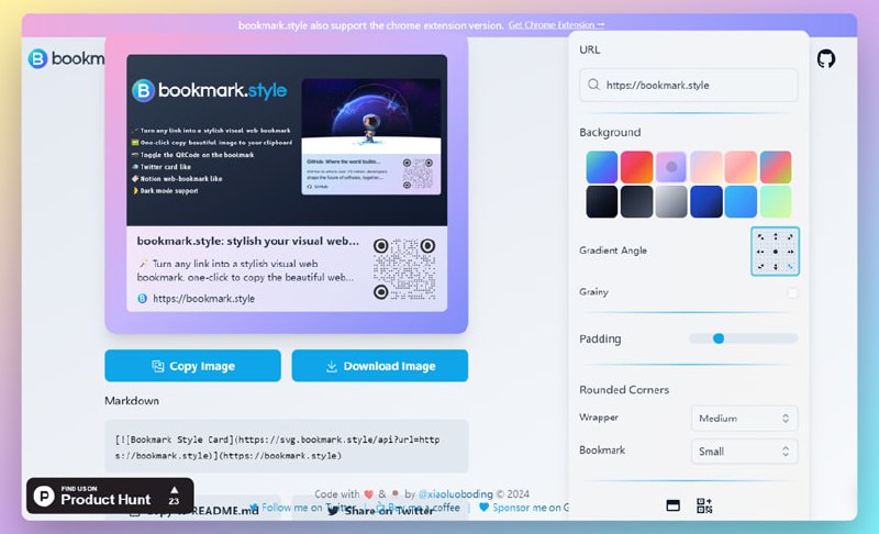 #美化 #工具 #插件Bookmark.Style（GitHub）🪄 将任何链接变成时尚的视觉网页书签，一键复制精美的网页书签图片