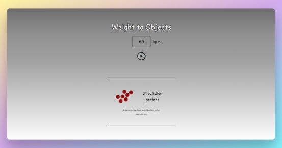 #物理 #质量Weight to Objects物体的质量，输入一个数字，它将转换成不同物体的数量或比例